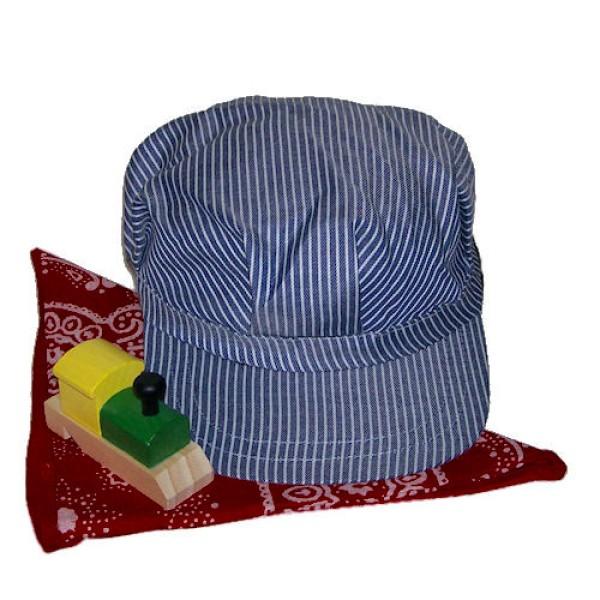 Childrens Train Engineer Conductor Hat Red Bandana and Wooden Whistle Set Childrens Train Engineer Conductor Hat Red Bandana and Wooden Whistle Set